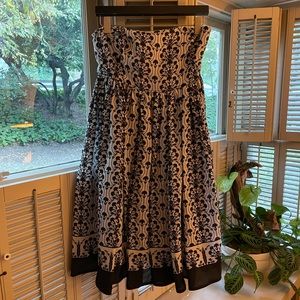 JCrew Strapless Black and White Pattern Silk Dress, Cotton Lining Size 6.